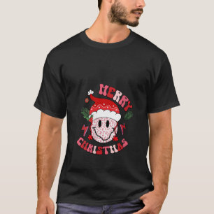 Merry Christmas Retro Groovy Smile Face Happy Sant T-Shirt