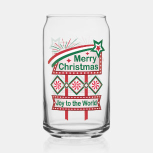 Merry Christmas Retro Marquee – Joy to the World Can Glass
