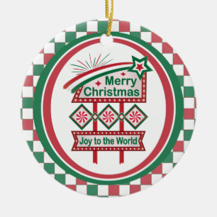Merry Christmas Retro Marquee – Joy to the World Ceramic Tree Decoration