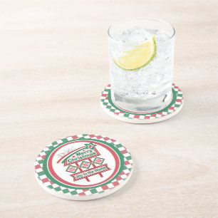 Merry Christmas Retro Marquee – Joy to the World Coaster