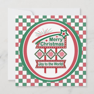 Merry Christmas Retro Marquee – Joy to the World Invitation
