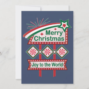 Merry Christmas Retro Marquee – Joy to the World Invitation
