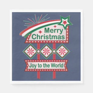 Merry Christmas Retro Marquee – Joy to the World Napkin