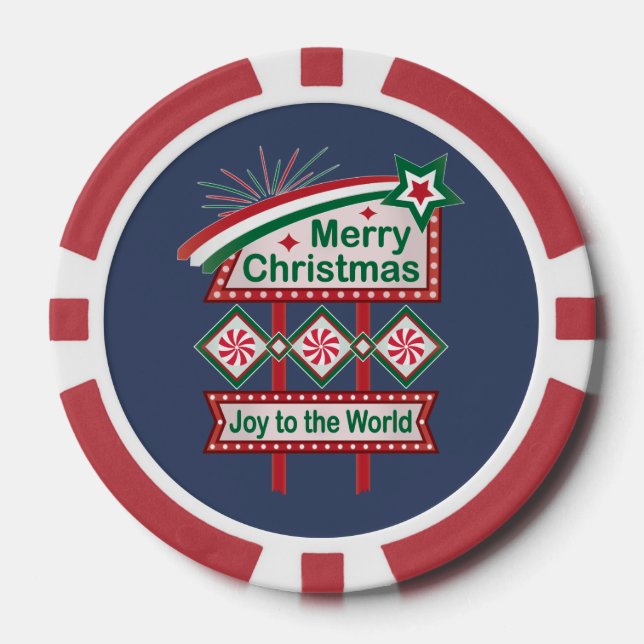 Merry Christmas Retro Marquee – Joy to the World Poker Chips (Front)