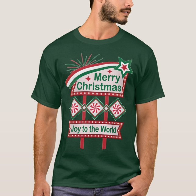 Merry Christmas Retro Marquee – Joy to the World T-Shirt (Front)