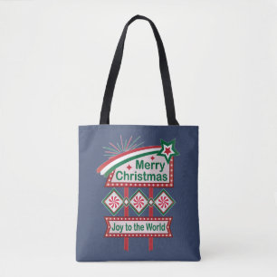 Merry Christmas Retro Marquee – Joy to the World Tote Bag
