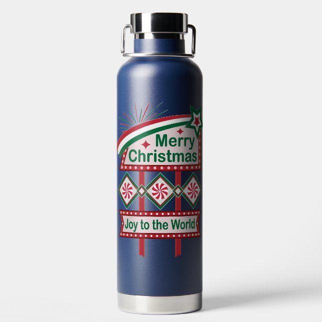 Merry Christmas Retro Marquee – Joy to the World Water Bottle (Back)