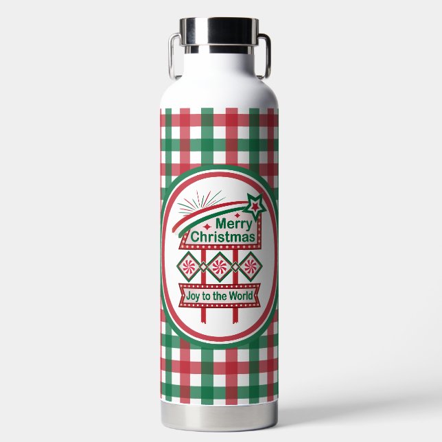 Merry Christmas Retro Marquee – Joy to the World Water Bottle (Front)