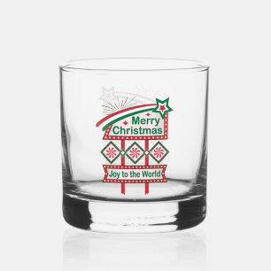Merry Christmas Retro Marquee – Joy to the World Whiskey Glass