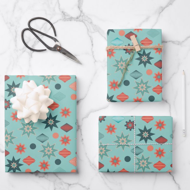 Merry Christmas Retro Mid Century Modern Wrapping Paper Sheet (Front)