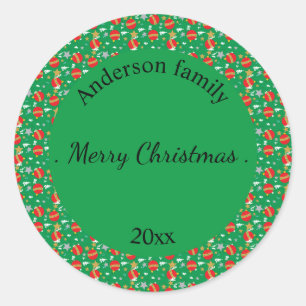 Merry Christmas retro name and date place  Classic Round Sticker