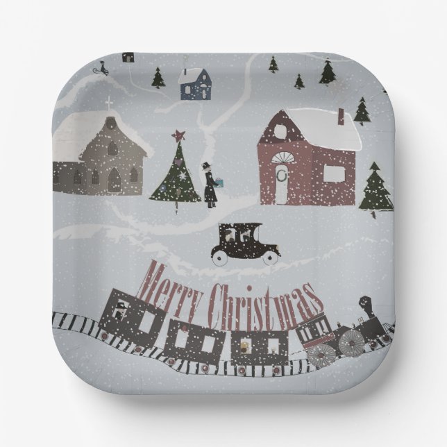 Merry Christmas , retro  Paper Plate (Front)