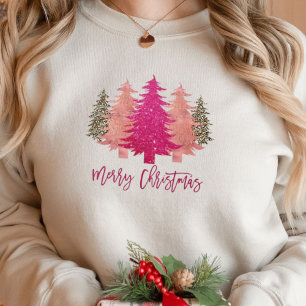 Merry Christmas Retro Pink Christmas Trees T-Shirt Sweatshirt
