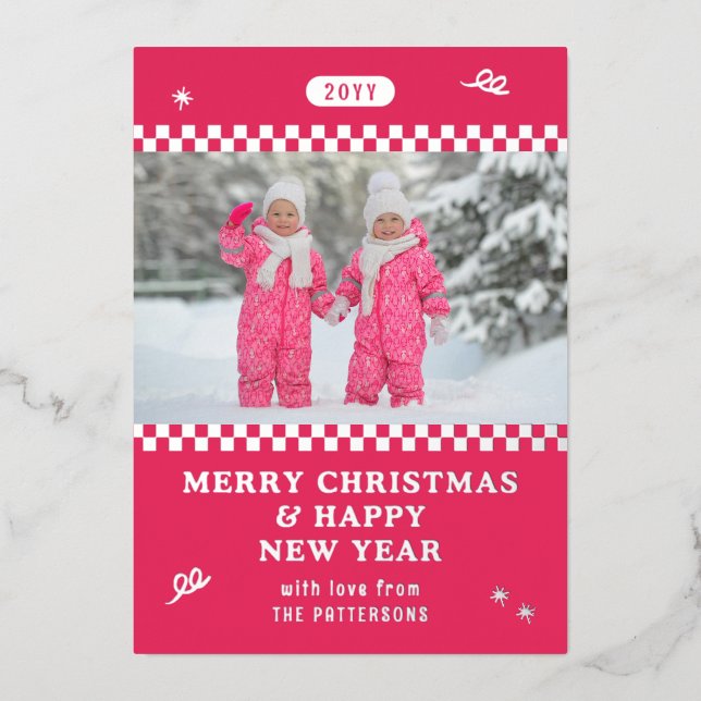 Merry Christmas Retro Pink Photo Personalised (Front)