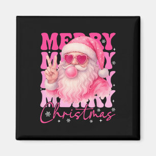 Merry Christmas Retro Pink Santa Bubblegum Xmas Ho Magnet