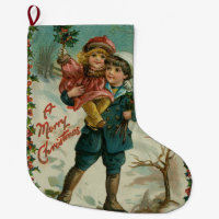 Merry Christmas - retro postcard, children, holly