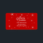 Merry Christmas retro red and white address Label<br><div class="desc">A simple Merry Christmas design,  fully customisable: change the colours of the text and stars,  and write your own message.</div>