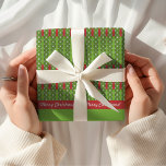 Merry Christmas | Retro Red Green Wrapping Paper<br><div class="desc">Retro Christmas wrapping paper with a bright red and green vintage style pattern.  This design offers so much creativity in your wrapping for the holidays.  The phrase,  "Merry Christmas!",  can be changed to any phrase or name you prefer.</div>