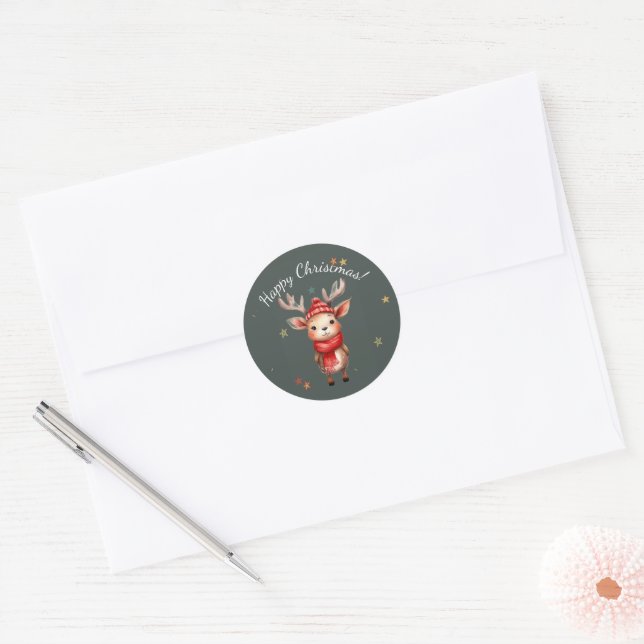 MERRY CHRISTMAS RETRO REINDEER STICKER (Envelope)