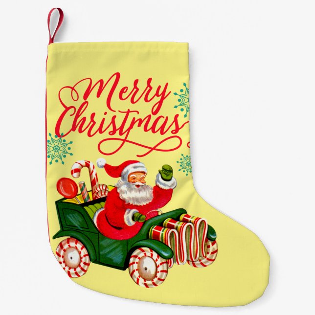 Merry Christmas Retro Santa Claus Candy Car Small Christmas Stocking (Front)