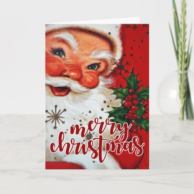 Merry Christmas | Retro Santa Claus Holiday Card (Front)