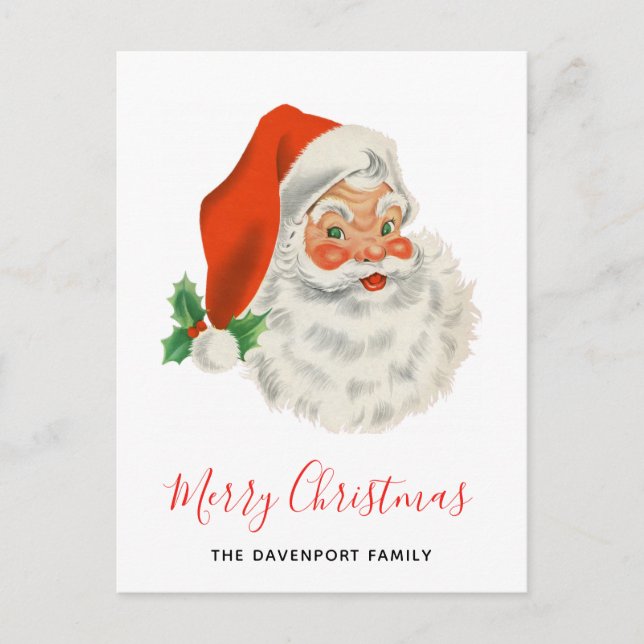 Merry Christmas Retro Santa Claus Holiday Postcard (Front)