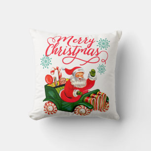 Merry Christmas Retro Santa Claus in Candy Car Cushion