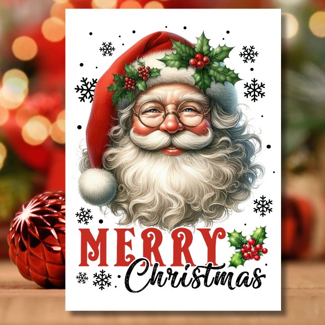 Merry Christmas retro santa Holiday Card (Creator Uploaded)