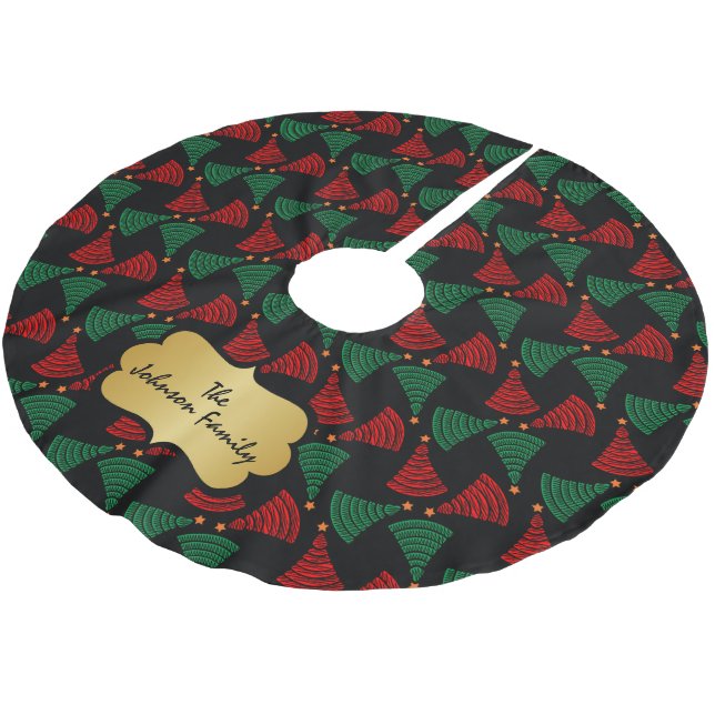 Merry Christmas Retro Scribble Tree Design Brushed Polyester Tree Skirt (Angled)