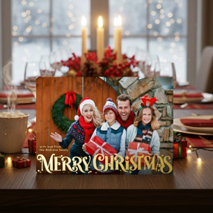 Merry Christmas Retro Script Custom Four-Photo