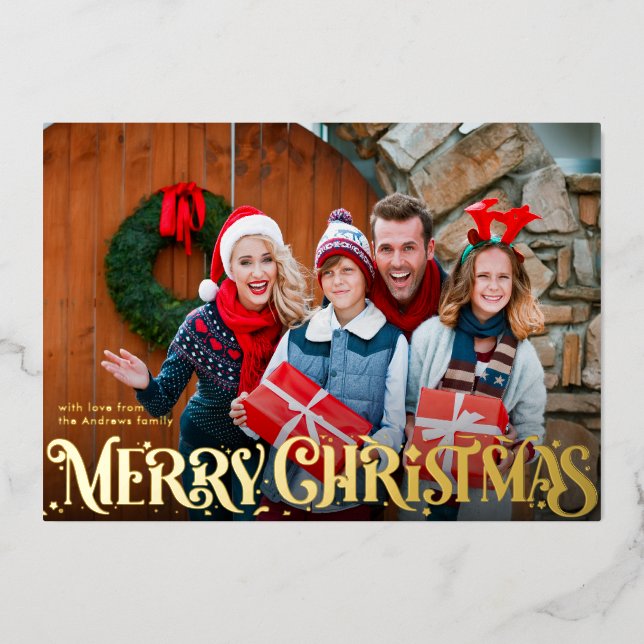 Merry Christmas Retro Script | Custom Four-Photo  (Front)