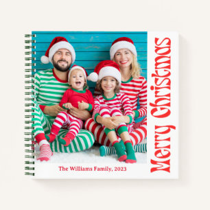 merry christmas retro script family photo holiday notebook