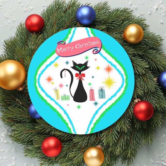 Merry Christmas Retro Siamese Cat  Classic Round Sticker (Creator Uploaded)