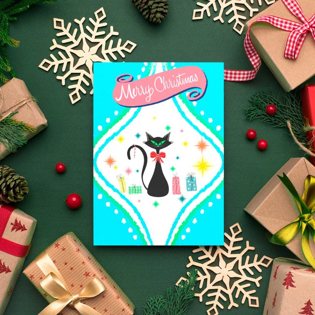 Merry Christmas Retro Siamese Cat Holiday Postcard (Creator Uploaded)