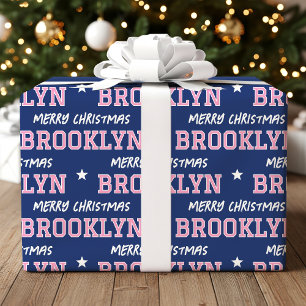 Merry Christmas Retro Sports Varsity Pink Custom Wrapping Paper