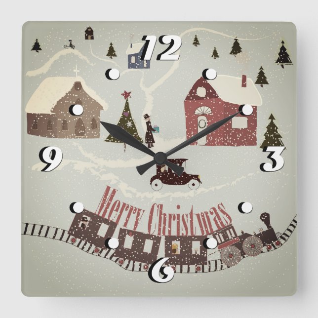 Merry Christmas , retro Square Wall Clock (Front)