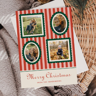 Merry Christmas Retro Striped 4 Photo  Holiday Card