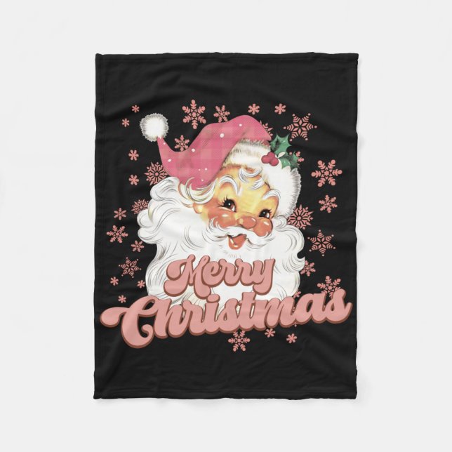Merry Christmas Retro Tygraphy Santa Nk Hat T Shir Fleece Blanket (Front)