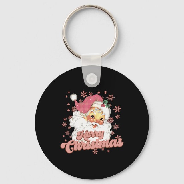 Merry Christmas Retro Tygraphy Santa Nk Hat T Shir Key Ring (Front)