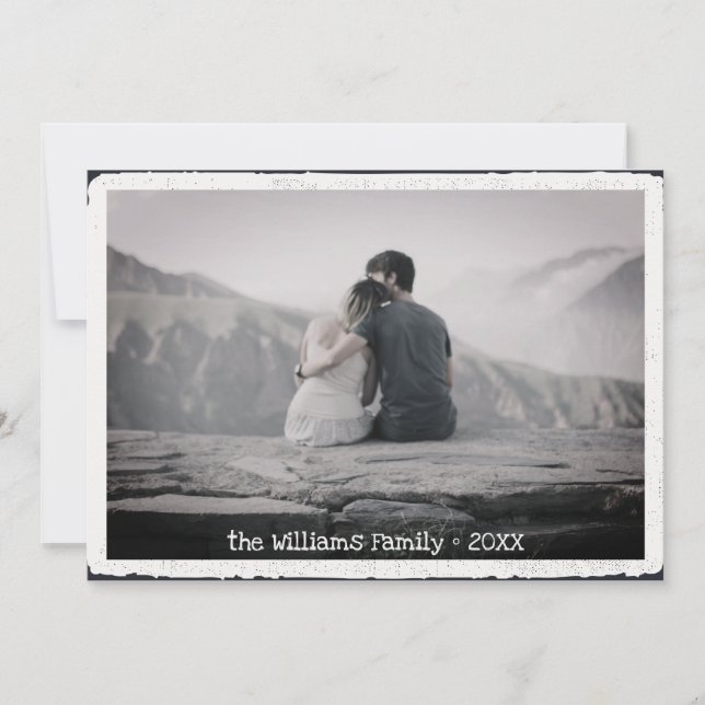 Merry Christmas Retro Typography Family Photo Holiday Card (Front)