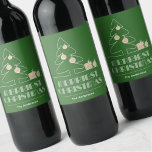 Merry Christmas Retro Typography Green Wine Label<br><div class="desc">The words Merriest Christmas in retro vintage lettering,  a white sketch tree with faux gold foil ornaments and gifts are featured on these green wine bottle labels personalised with your family name. Stylish for any Christmas holiday occasion or give as a gifts. MATCHING items in our store.</div>