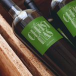 Merry Christmas Retro Typography Green Wine Label<br><div class="desc">Merry Christmas in a retro script and your names in chic lettering on a green background,  personalize these wine bottle labels to serve at your holiday party or to give as gifts or party favors for business gifts,  corporate gifts. CHANGE the background color to anything.</div>