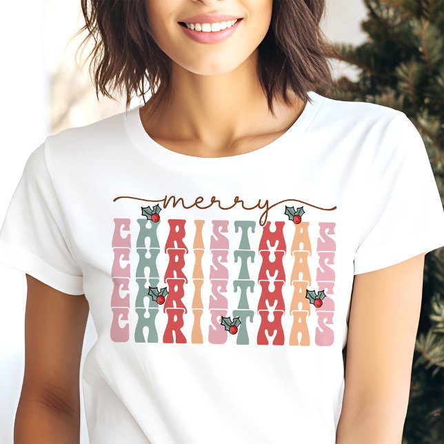 Merry Christmas Retro Typography Holiday Tri-Blend Shirt (Creator Uploaded)