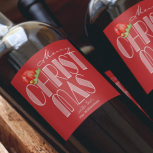 Merry Christmas Retro Typography Red Wine Label