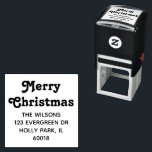 Merry Christmas Retro Typography Return Address Self-inking Stamp<br><div class="desc">Add a personalised finishing touch to holiday card envelopes with a stylish retro return address self-inking stamp. The greeting on this template is simple to customise to any wording, such as Merry Christmas, Happy Holidays, Seasons Greetings, or Happy New Year. As an option, change the retro text to your name,...</div>