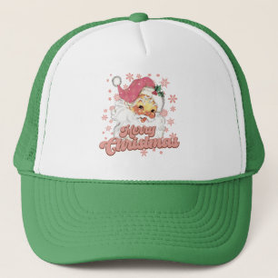 Merry Christmas Retro Typography Santa Pink Hat