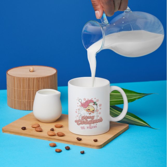 Merry Christmas Retro Typography Santa Pink Hat Coffee Mug (Creator Uploaded)