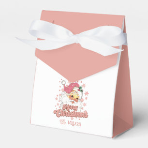 Merry Christmas Retro Typography Santa Pink Hat Favour Box