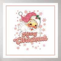 Merry Christmas Retro Typography Santa Pink Hat
