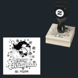 Merry Christmas Retro Typography Santa Pink Hat Rubber Stamp<br><div class="desc">Merry Christmas pink retro typography with a Santa Claus with a pink hat.</div>